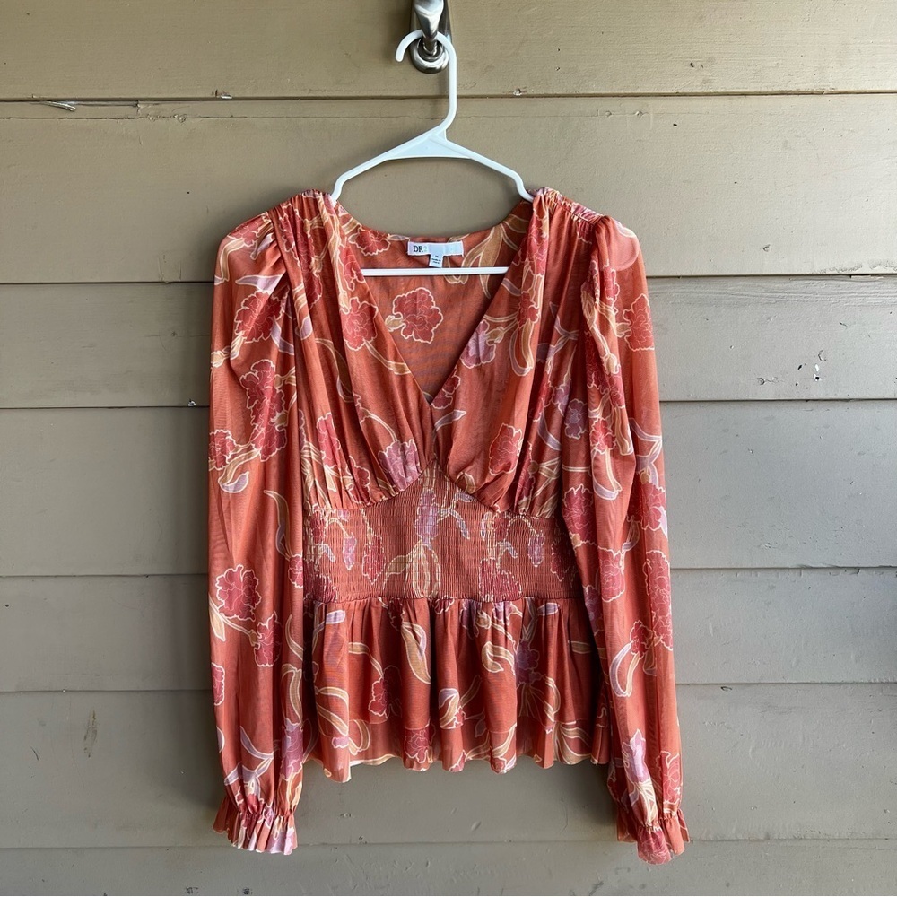DR2 Floral Long Sleeve Crop Top - Size M - Y2K Spring Colorful Boho Hippie